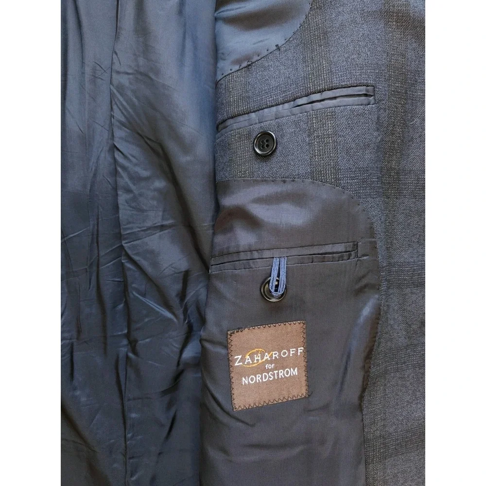 Zaharoff Mens Wool Sports Coat 42L Blue Plaid Canada 3 Button Nordstrom Blazer